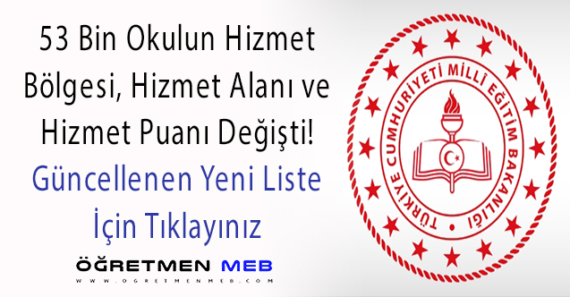 MEB, 53 Bin Okulun Hizmet Alanı ve Puanını Değiştirdi