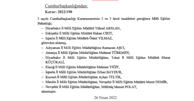 MEB'de İl Müdürü Atama Kararları Resmi Gazete'de Yayımlandı