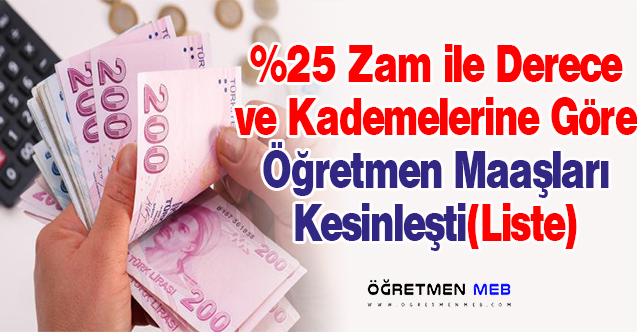 %25 Zam ile Derecelerine Göre 2023 Ocak Dönemi Net Öğretmen Maaşları