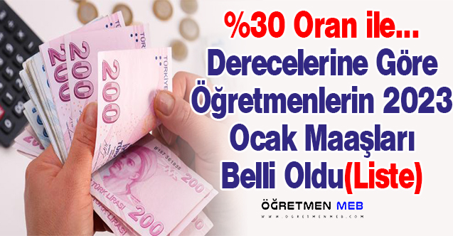 %30 Zam ile Derecelerine Göre 2023 Ocak Dönemi Net Öğretmen Maaşları