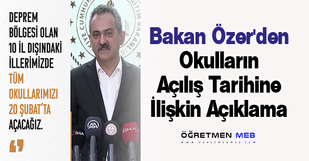 Bakan Özer'den Okulların Açılış Tarihine İlişkin Açıklama