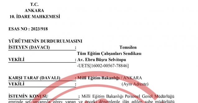 Sınavsız Şube Müdürü Atamalarının Yürütmesi Durduruldu