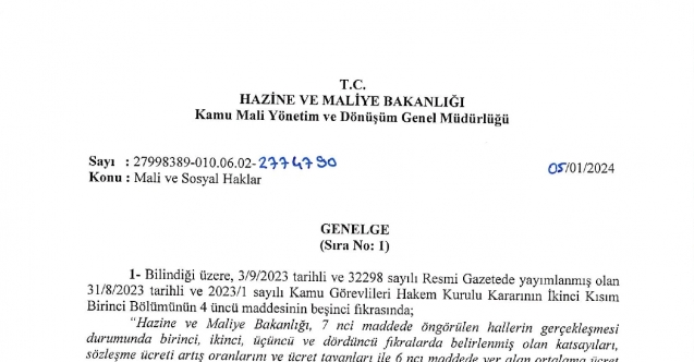 2024 Yılı Mali ve Sosyal Haklar Genelgesi Yayımlandı