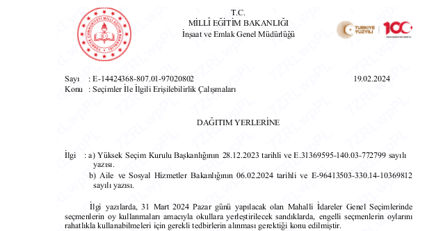 MEB'den ''Seçimler İle İlgili Erişilebilirlik Çalışmaları'' Yazısı